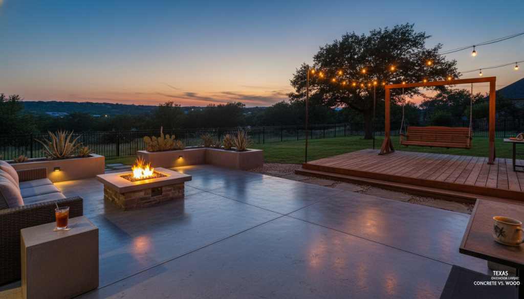 Durable concrete vs wood Texas outdoor flooring in San Antonio