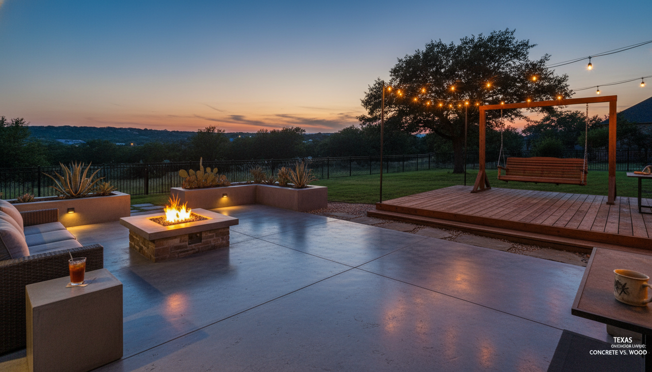 Durable concrete vs wood Texas outdoor flooring in San Antonio